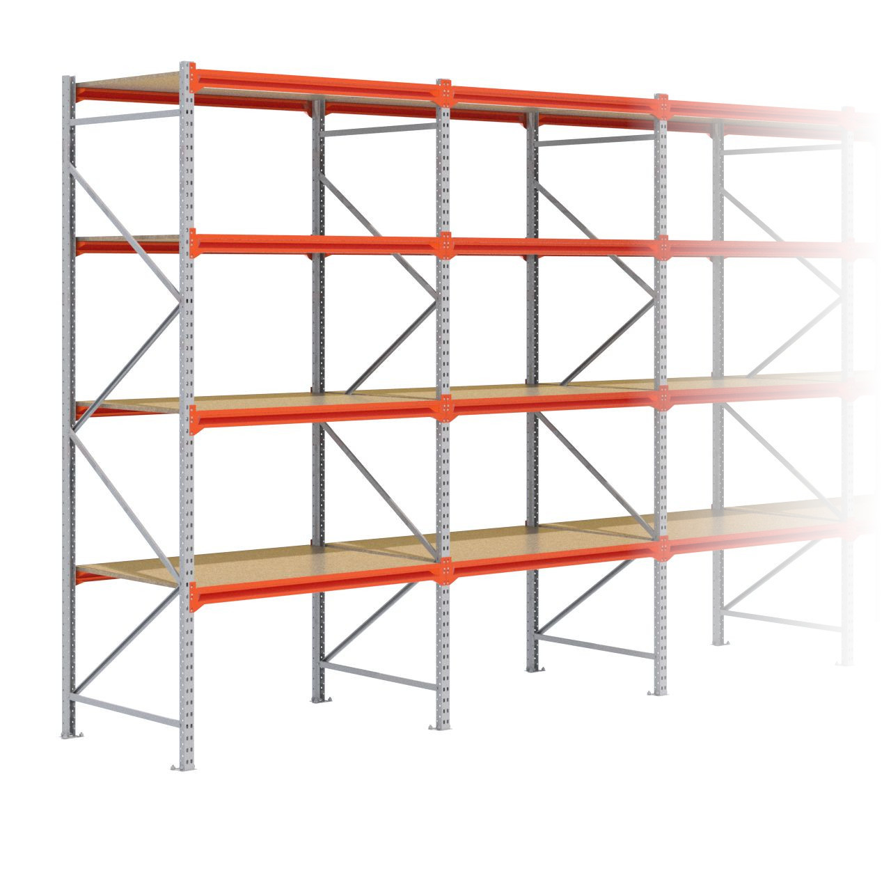 Grootvakstelling 3.000 mm x 5.700 mm x 1.000 mm (HxLxD) - 4 niveaus GALVA