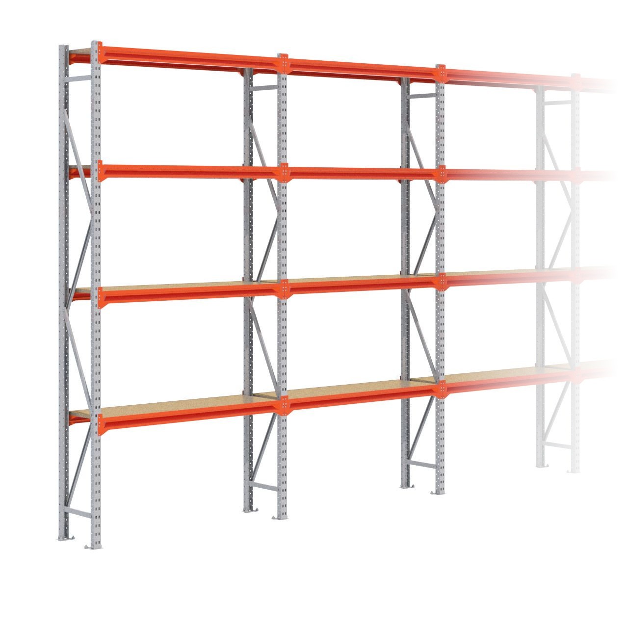 Grootvakstelling 3.000 mm x 5.700 mm x 400 mm (HxLxD) - 4 niveaus GALVA
