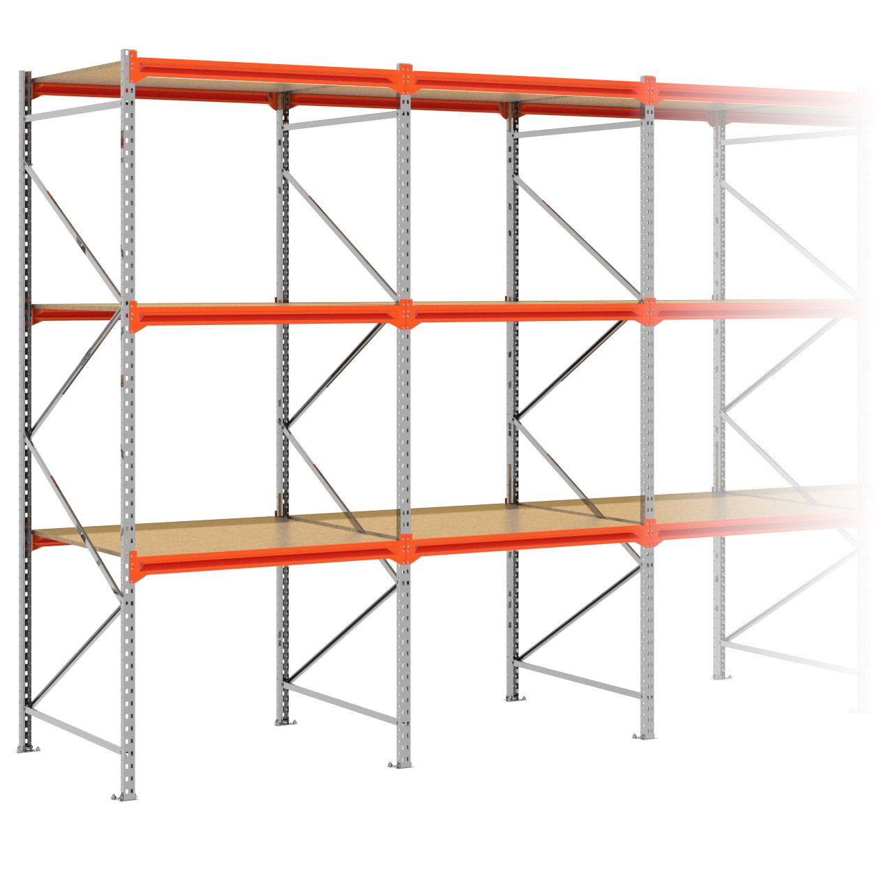 Grootvakstelling 3.000 mm x 5.100 mm x 1.200 mm (HxLxD) - 3 niveaus GALVA