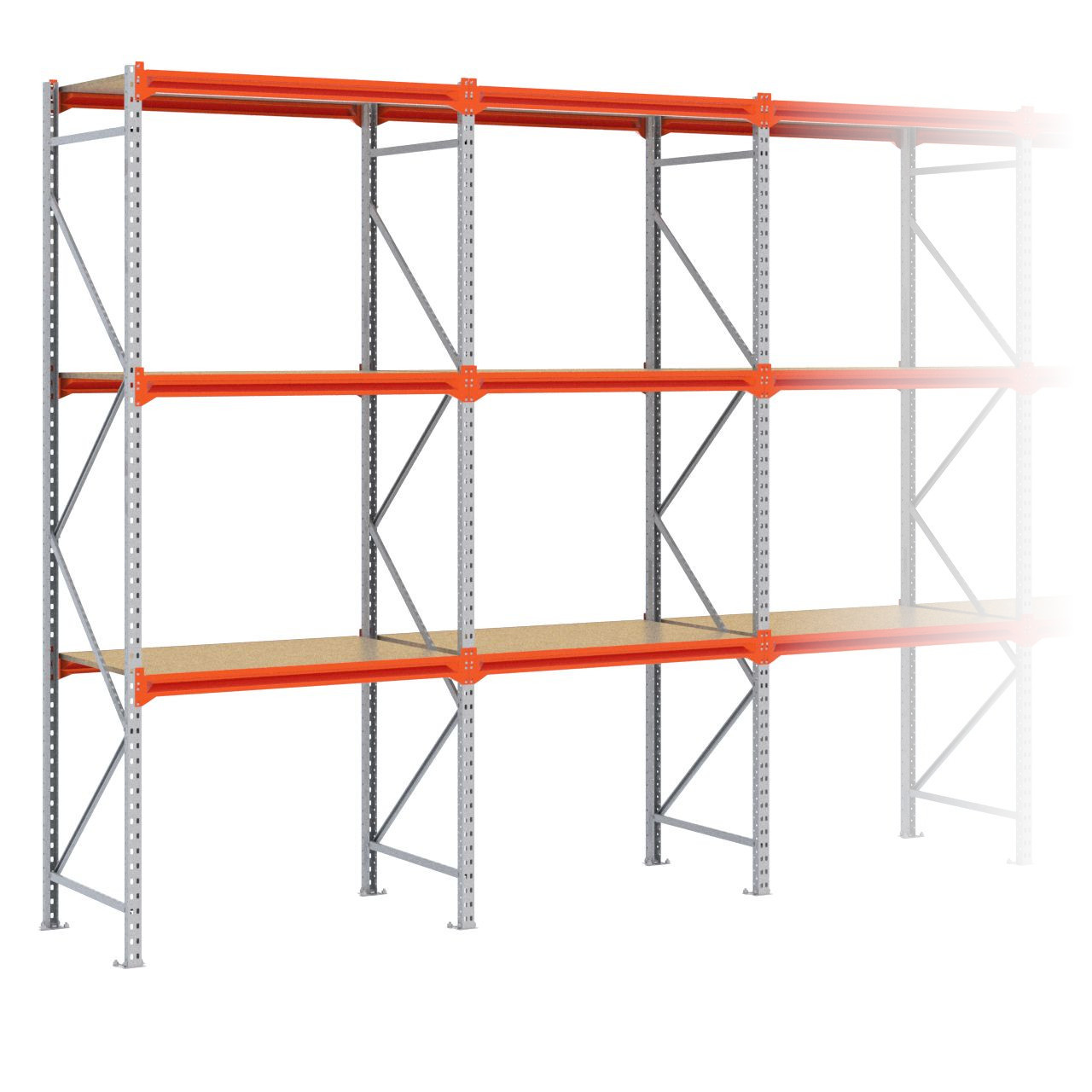 Grootvakstelling 3.000 mm x 6.300 mm x 800 mm (HxLxD) - 3 niveaus (Liggers 1.200 mm) GALVA