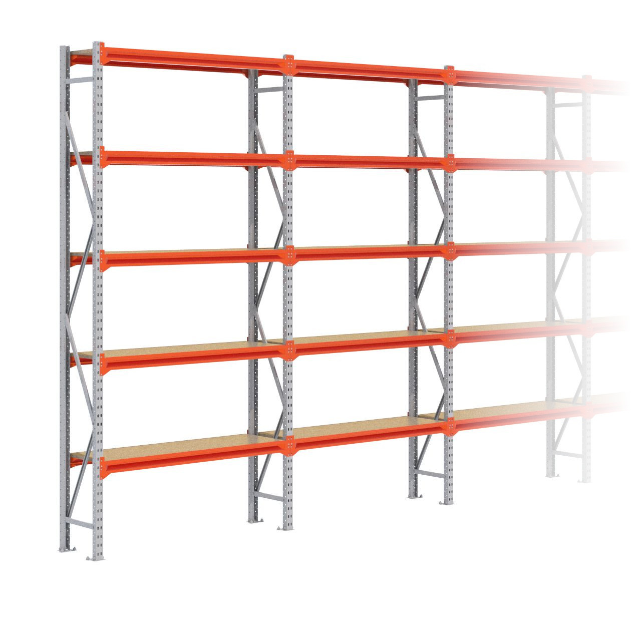 Grootvakstelling 3.000 mm x 7.000 mm x 400 mm (HxLxD) - 5 niveaus GALVA (Liggers: 1.350 mm)