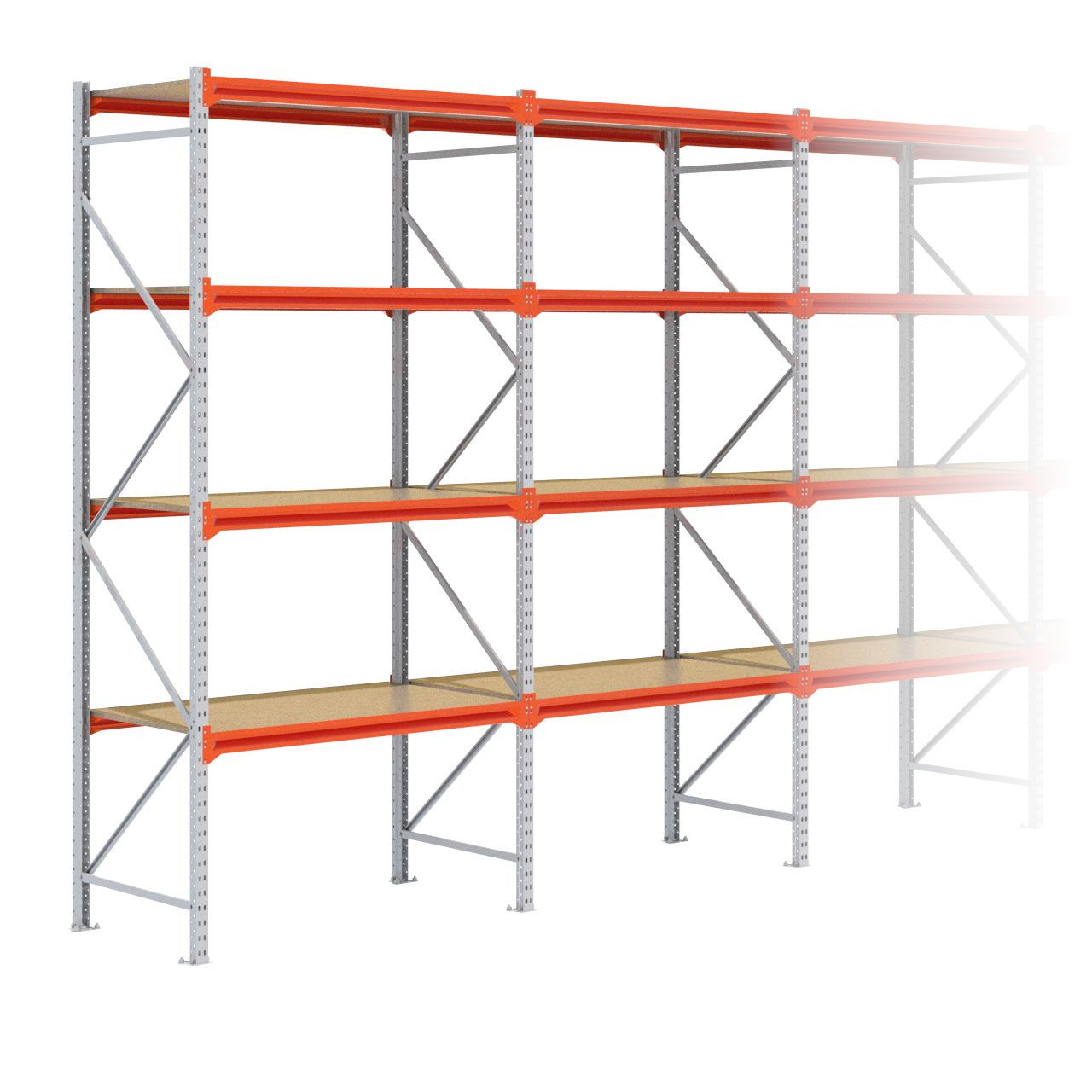 Grootvakstelling 3.000 mm x 7.000 mm x 800 mm (HxLxD) - 4 niveaus GALVA (Liggers: 1.350 mm)