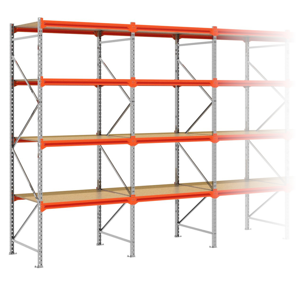 Grootvakstelling 3.000 mm x 7.600 mm x 1.000 mm (HxLxD) - 4 niveaus GALVA