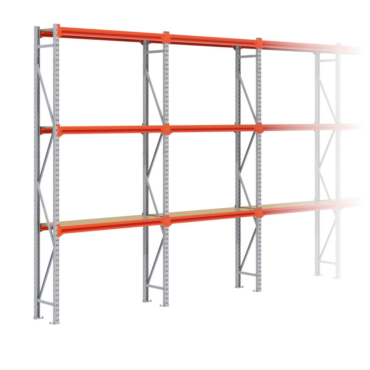 Grootvakstelling 3.000 mm x 8.500 mm x 400 mm (HxLxD) - 3 niveaus GALVA