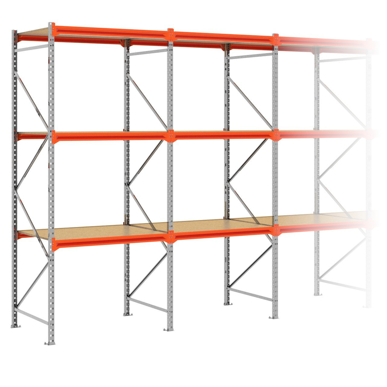 Grootvakstelling 3.000 mm x 10.100 mm x 1.000 mm (HxLxD) - 3 niveaus (Liggers 1.200 mm) GALVA
