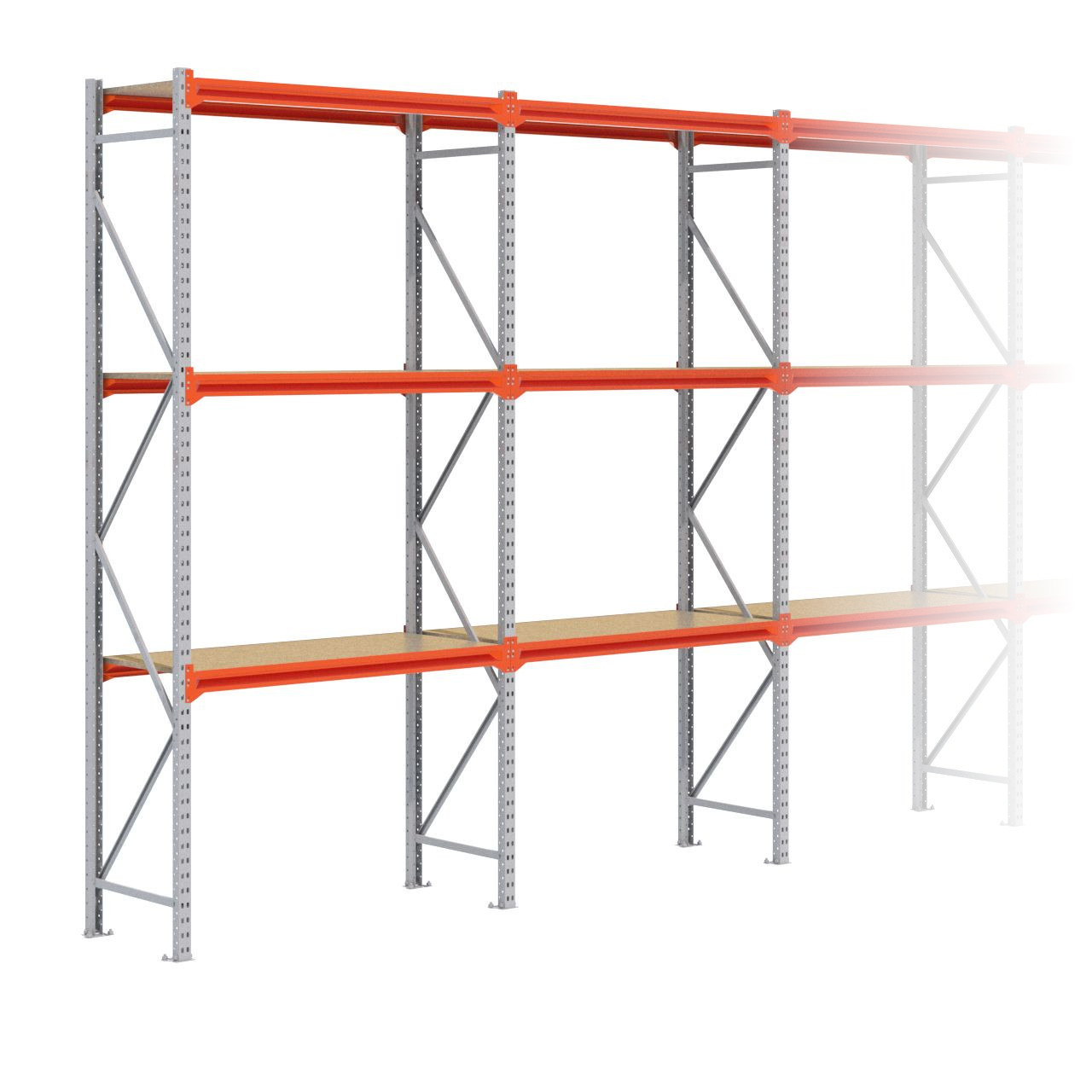 Grootvakstelling 3.000 mm x 9.900 mm x 600 mm (HxLxD) - 2 niveaus GALVA (Liggers: 1.350 mm)