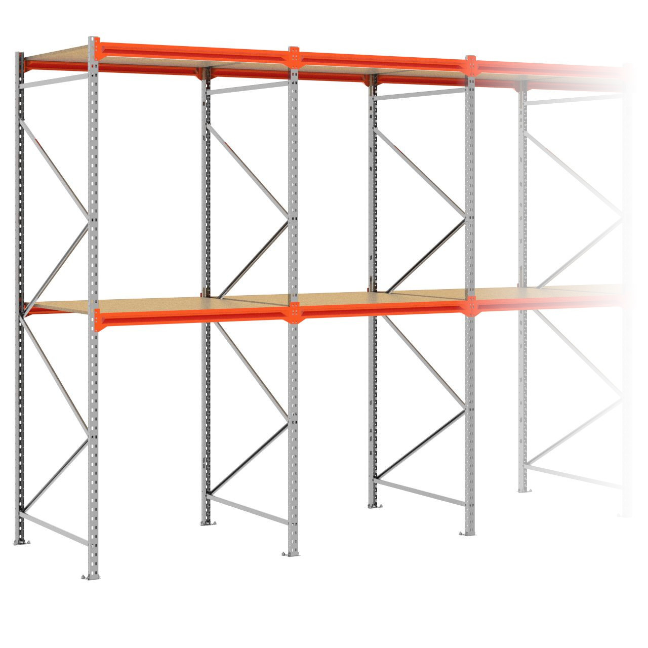 Grootvakstelling 3.000 mm x 10.100 mm x 1.200 mm (HxLxD) - 2 niveaus (Liggers 1.200 mm) GALVA