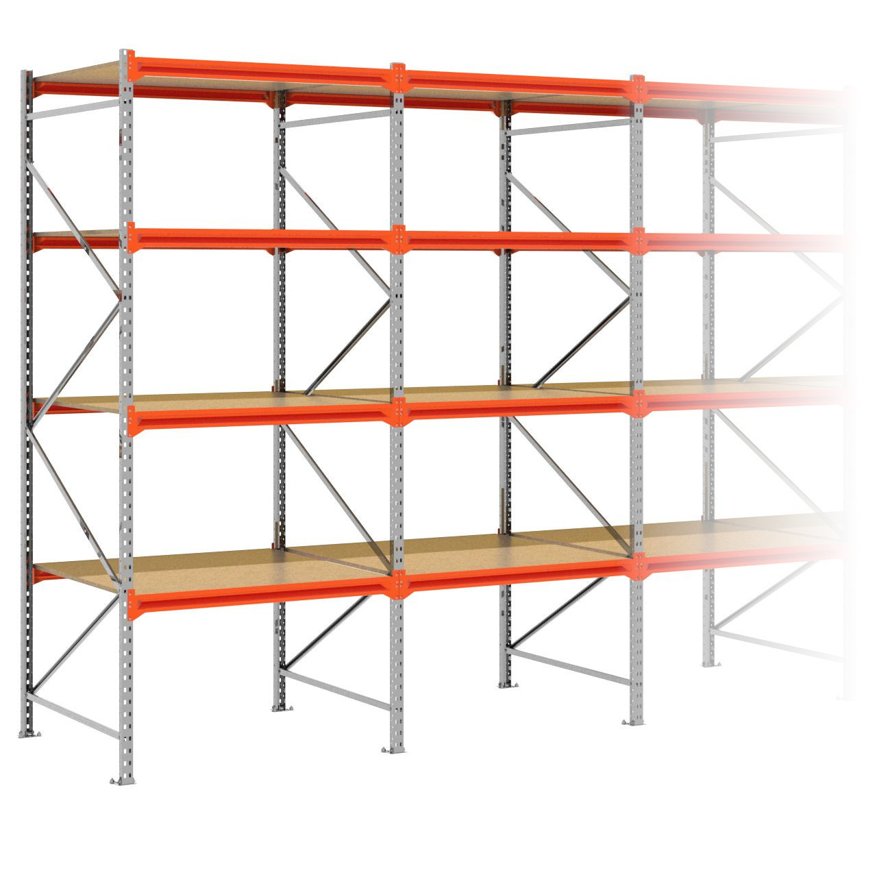 Grootvakstelling 3.000 mm x 10.100 mm x 1.200 mm (HxLxD) - 4 niveaus (Liggers 1.200 mm) GALVA