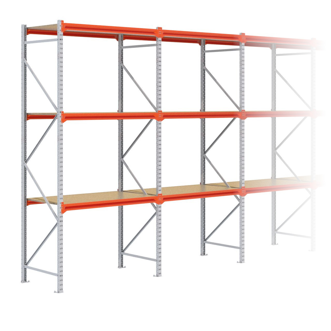 Grootvakstelling 3.000 mm x 9.900 mm x 800 mm (HxLxD) - 3 niveaus GALVA (Liggers: 1.350 mm)