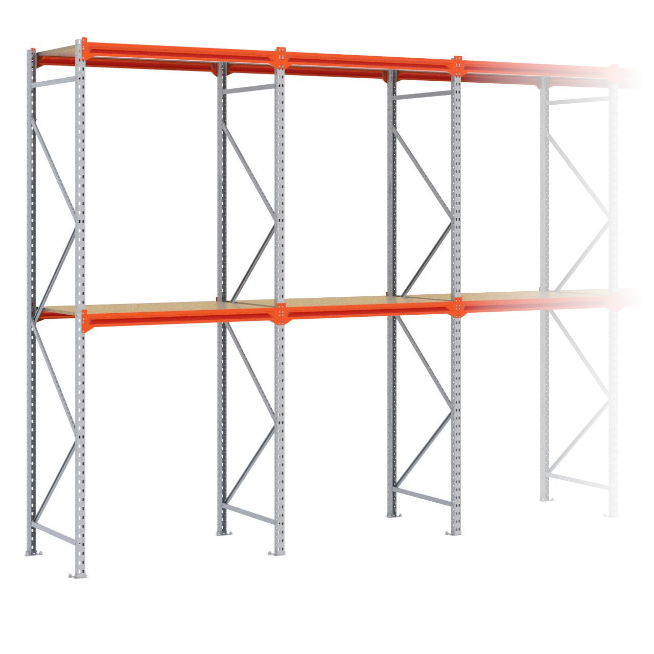 Grootvakstelling 3.000 mm x 11.300 mm x 800 mm (HxLxD) - 2 niveaus (Liggers 1.200 mm) GALVA