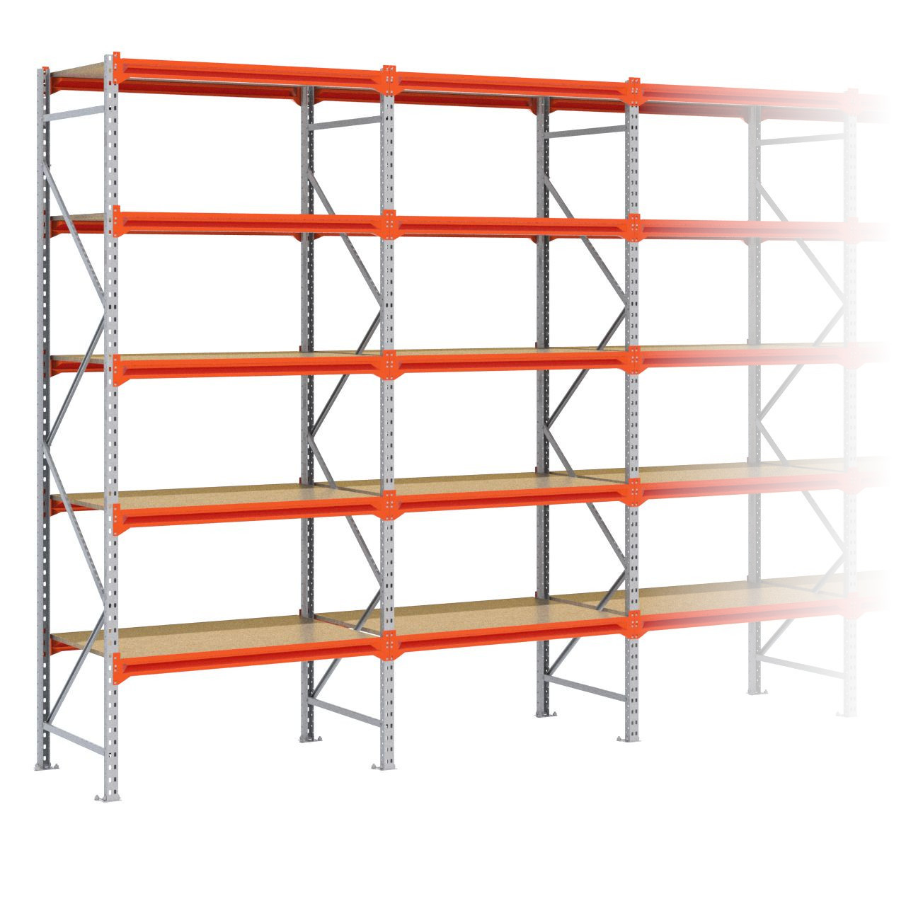 Grootvakstelling 3.000 mm x 11.300 mm x 800 mm (HxLxD) - 5 niveaus (Liggers 1.200 mm) GALVA
