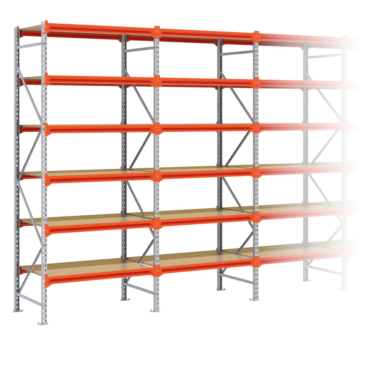 Grootvakstelling 3.000 mm x 11.300 mm x 800 mm (HxLxD) - 6 niveaus (Liggers 1.200 mm) GALVA
