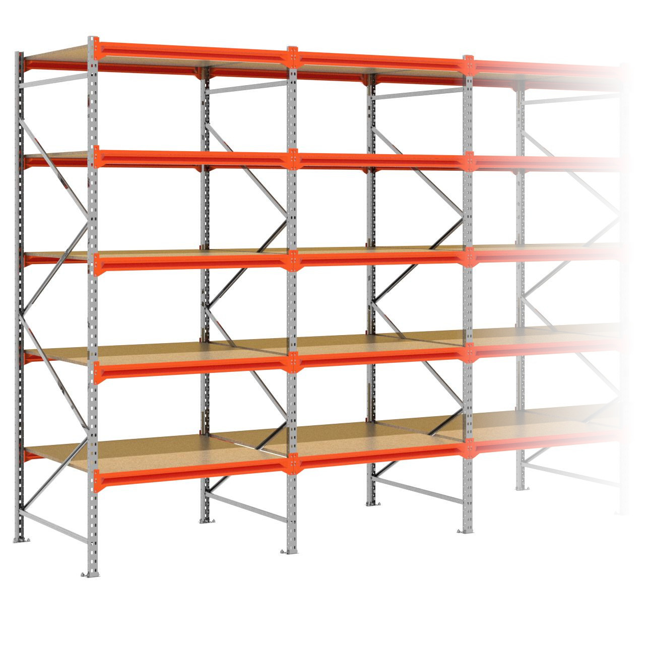 Grootvakstelling 3.000 mm x 11.300 mm x 1.200 mm (HxLxD) - 5 niveaus (Liggers 1.200 mm) GALVA