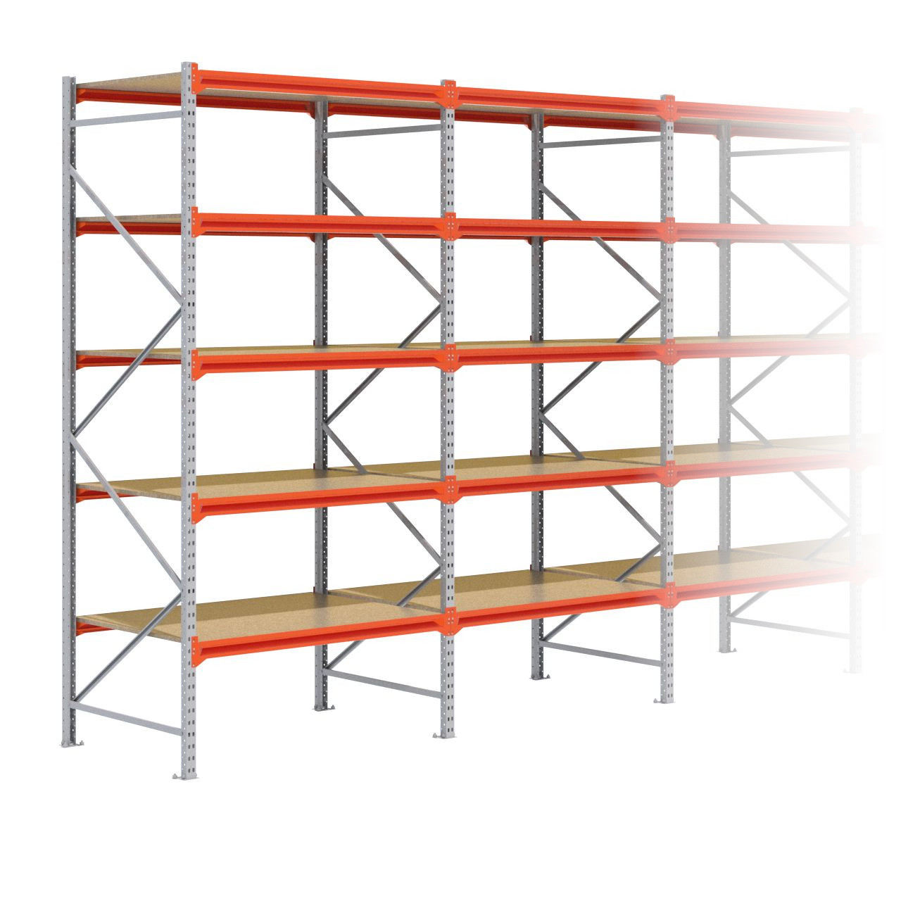 Grootvakstelling 3.000 mm x 11.300 mm x 1.000 mm (HxLxD) - 5 niveaus GALVA