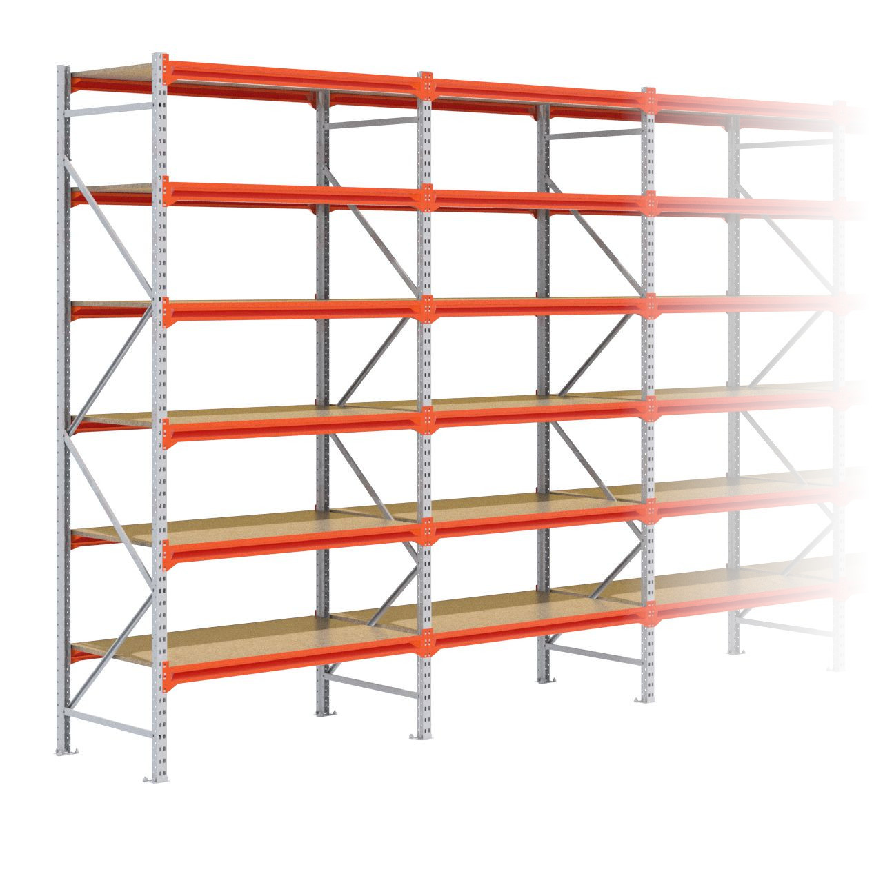 Grootvakstelling 3.000 mm x 11.300 mm x 800 mm (HxLxD) - 6 niveaus GALVA