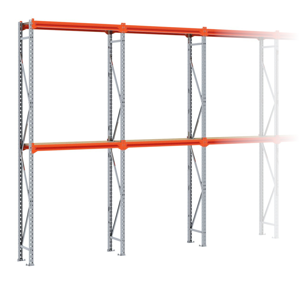 Grootvakstelling 3.000 mm x 12.600 mm x 400 mm (HxLxD) - 2 niveaus (Liggers 1.200 mm) GALVA