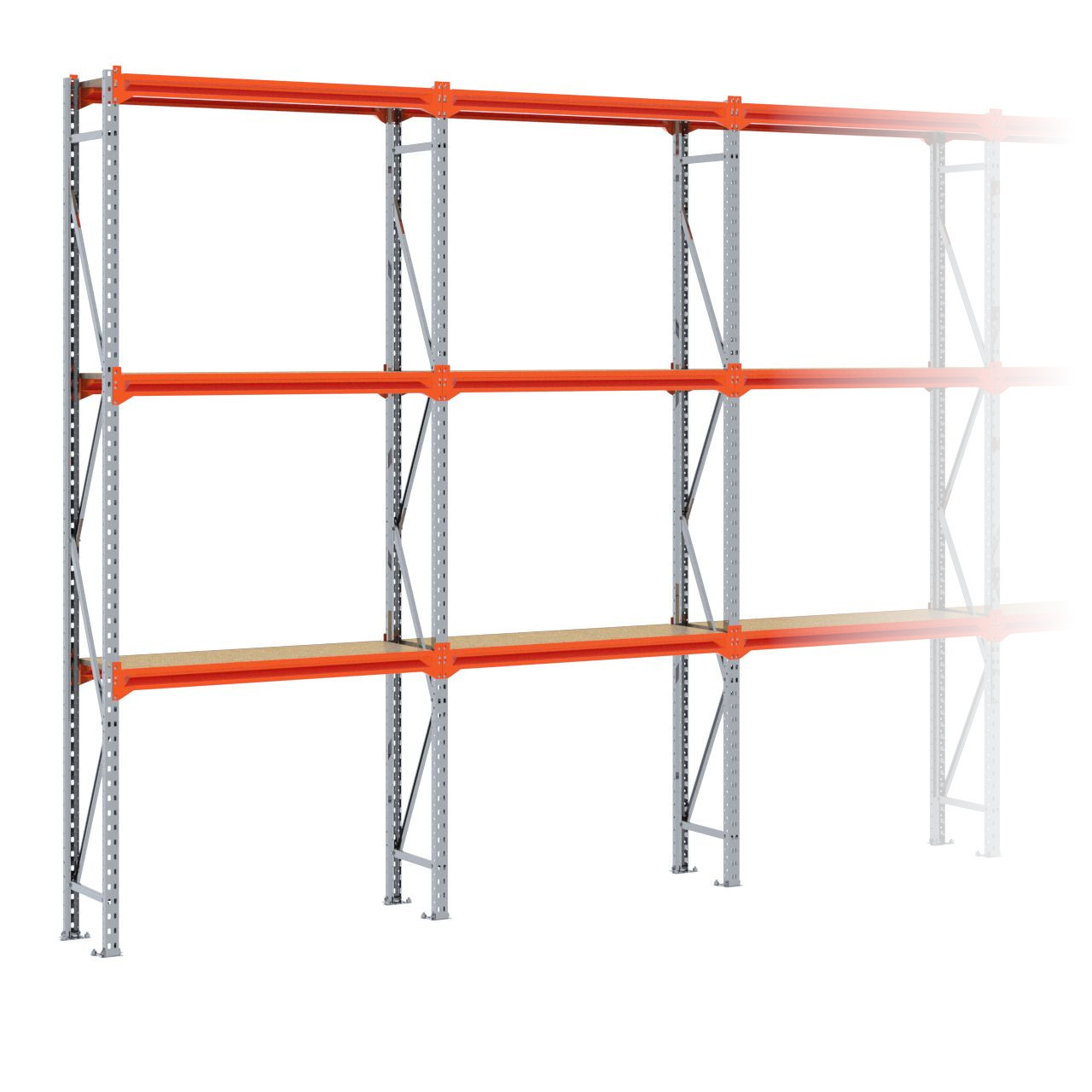 Grootvakstelling 3.000 mm x 12.600 mm x 400 mm (HxLxD) - 3 niveaus (Liggers 1.200 mm) GALVA