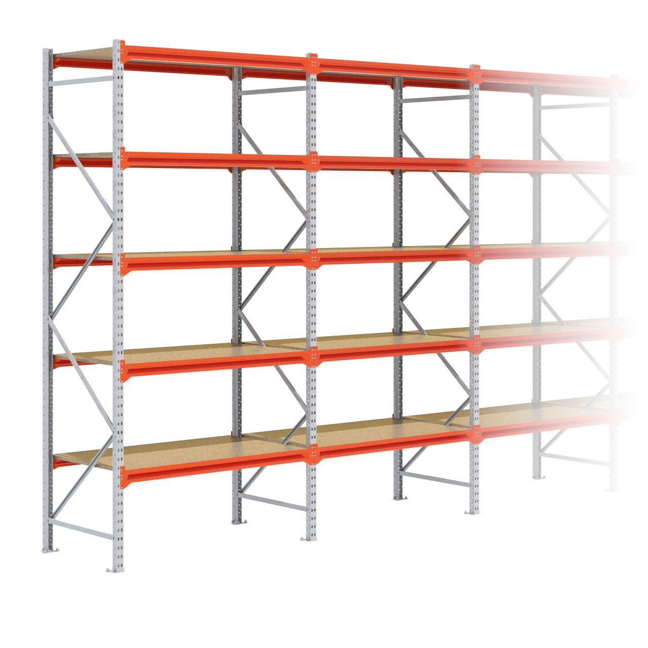 Grootvakstelling 3.000 mm x 12.700 mm x 800 mm (HxLxD) - 5 niveaus GALVA