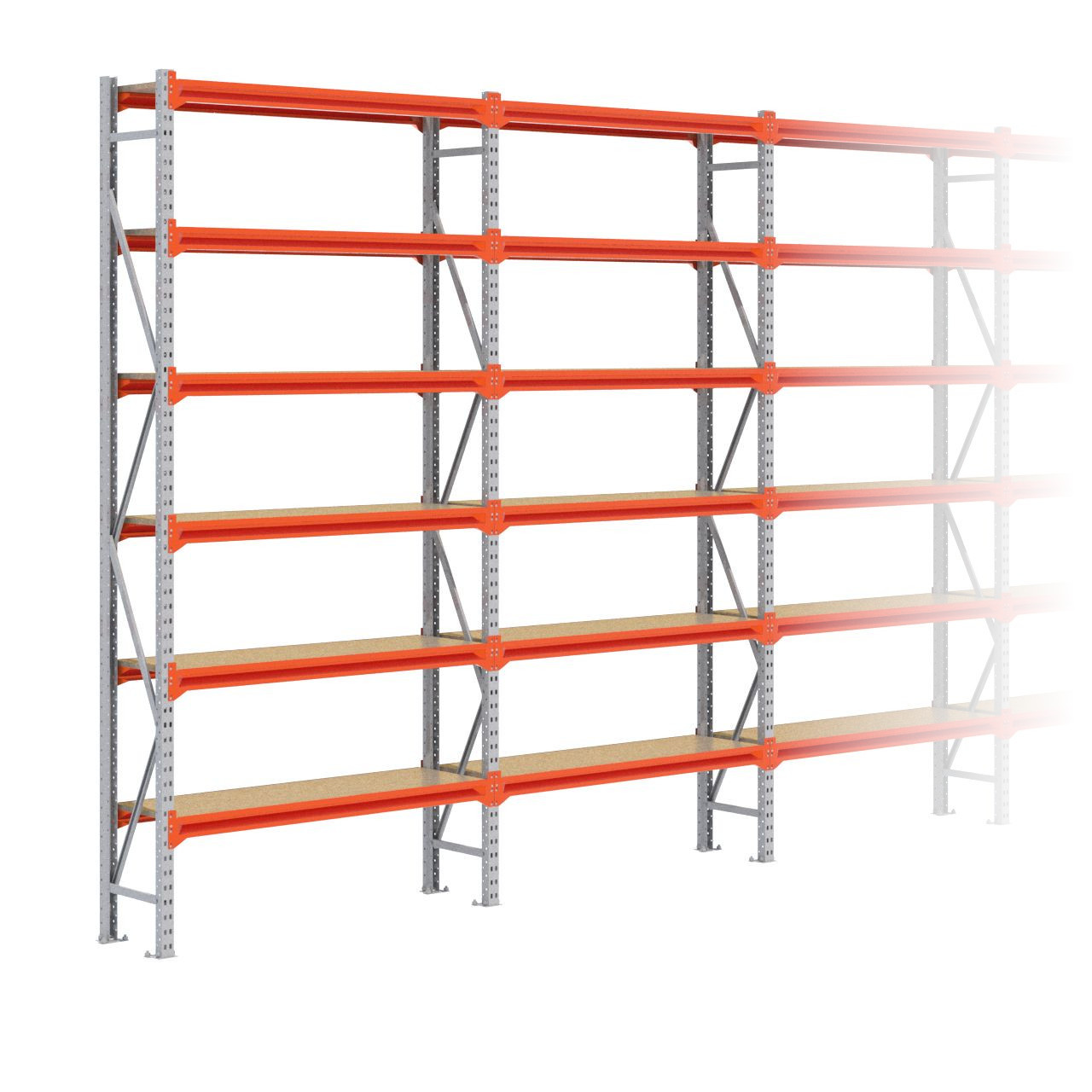 Grootvakstelling 3.000 mm x 12.700 mm x 400 mm (HxLxD) - 6 niveaus GALVA
