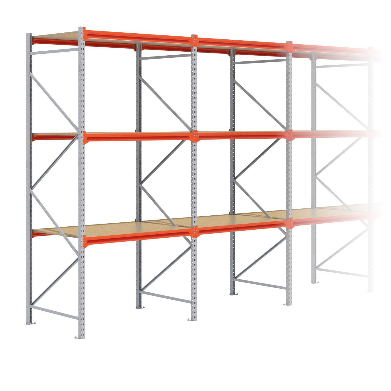 Grootvakstelling 3.000 mm x 14.100 mm x 1.000 mm (HxLxD) - 3 niveaus GALVA (Liggers: 1.350 mm)