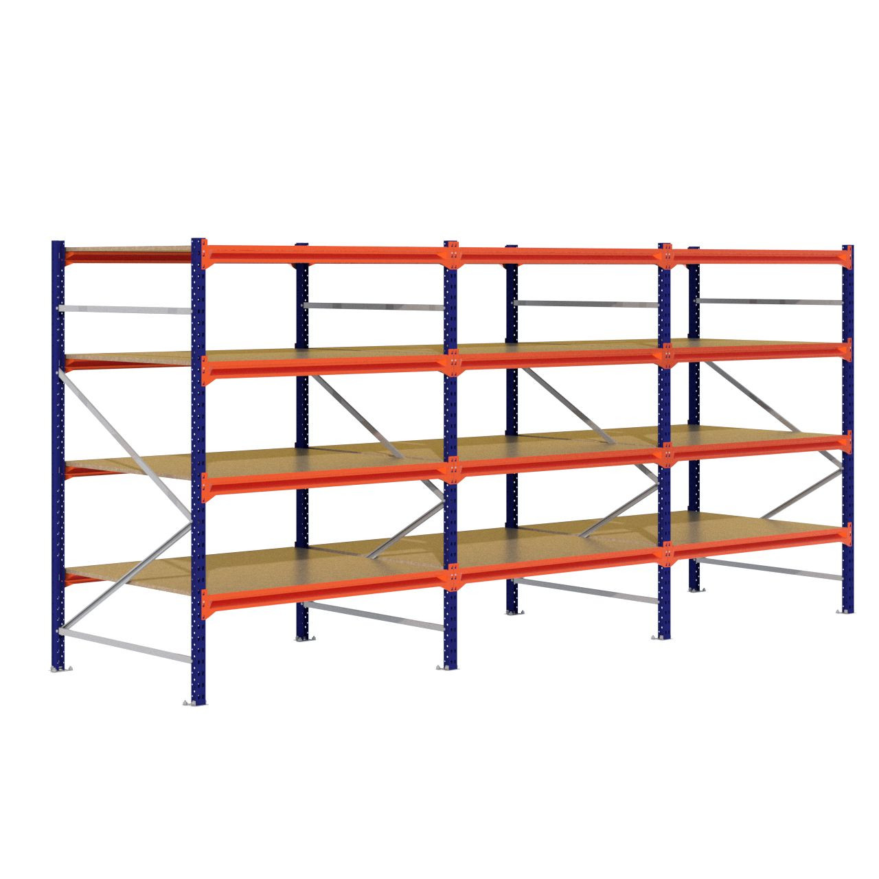 Grootvakstelling 2.000 mm x 4.300 mm x 1.200 mm (HxLxD) - 4 niveaus (Liggers: 1.350 mm)