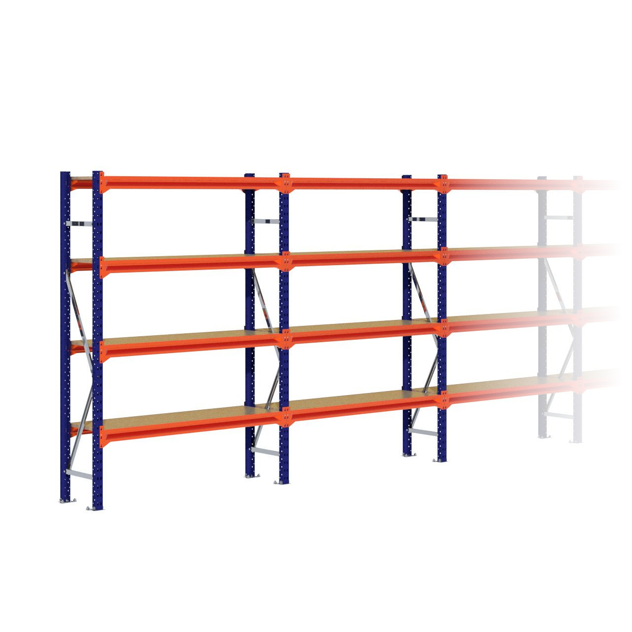 Grootvakstelling 2.000 mm x 7.000 mm x 400 mm (HxLxD) - 4 niveaus (Liggers: 1.350 mm)