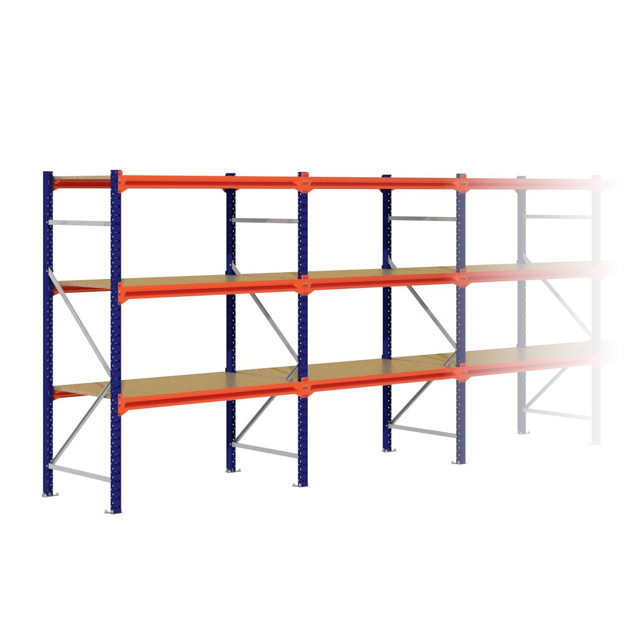 Grootvakstelling 2.000 mm x 7.000 mm x 800 mm (HxLxD) - 3 niveaus (Liggers: 1.350 mm)
