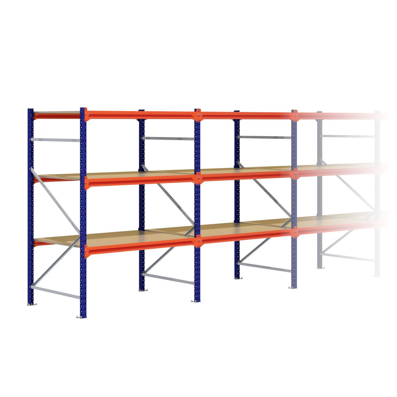 Grootvakstelling 2.000 mm x 7.000 mm x 1.000 mm (HxLxD) - 3 niveaus (Liggers: 1.350 mm)