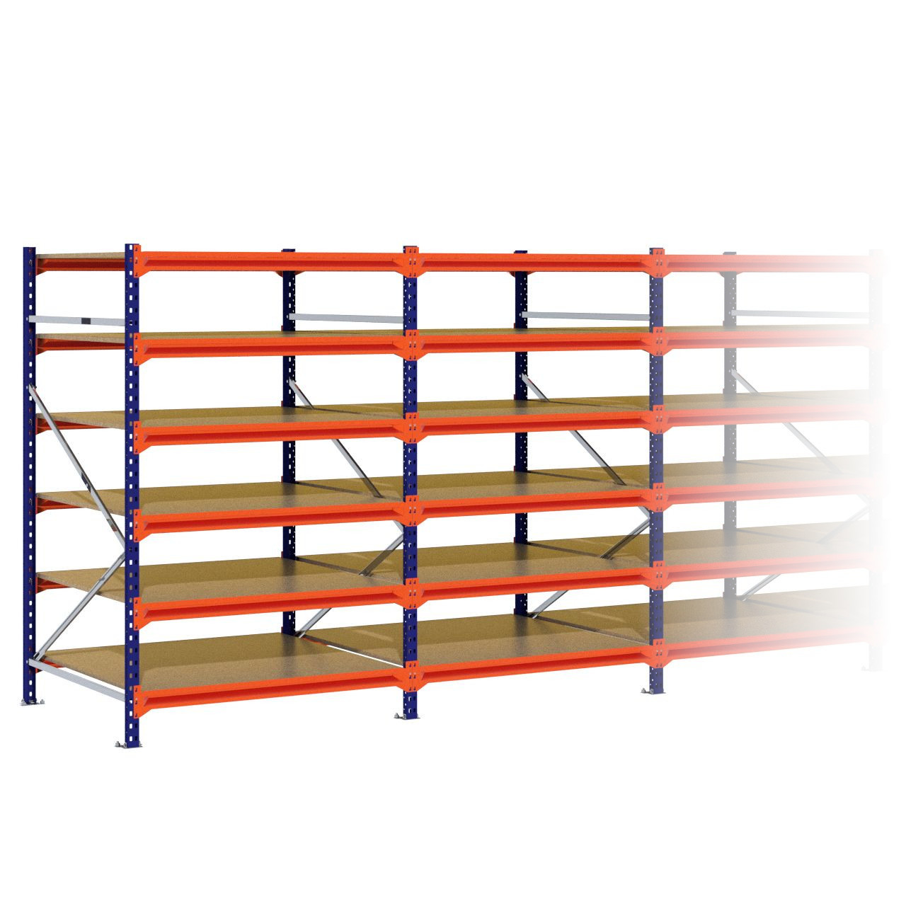 Grootvakstelling 2.000 mm x 8.800 mm x 1.200 mm (HxLxD) - 6 niveaus (Liggers: 1.200 mm)