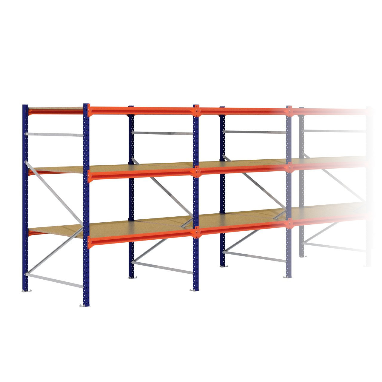 Grootvakstelling 2.000 mm x 14.100 mm x 1.200 mm (HxLxD) - 3 niveaus (Liggers: 1.350 mm)