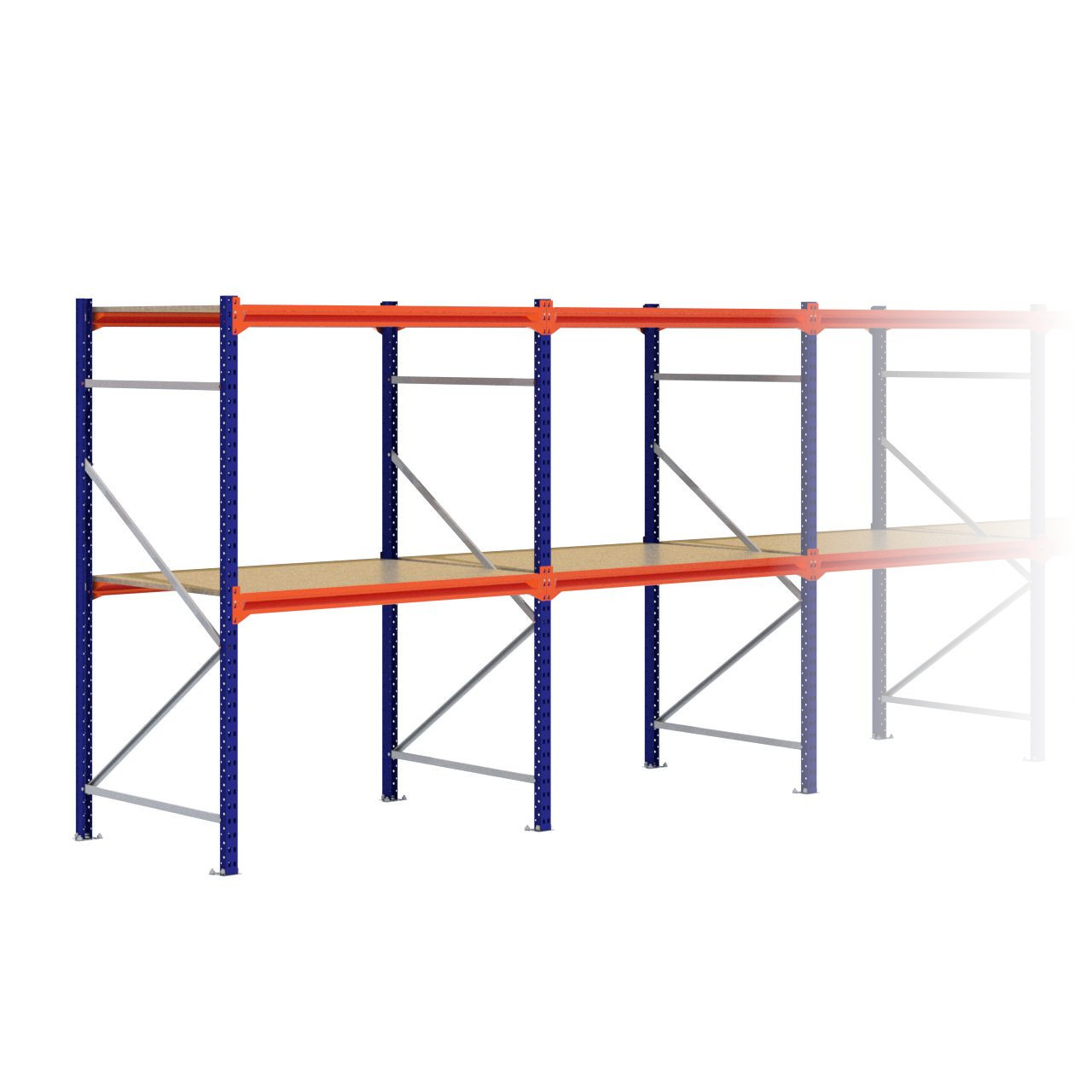 Grootvakstelling 2.000 mm x 14.100 mm x 1.000 mm (HxLxD) - 2 niveaus (Liggers: 1.350 mm)