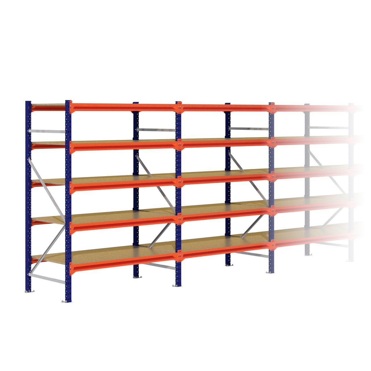 Grootvakstelling 2.000 mm x 8.500 mm x 800 mm (HxLxD) - 5 niveaus (Liggers: 1350 mm)