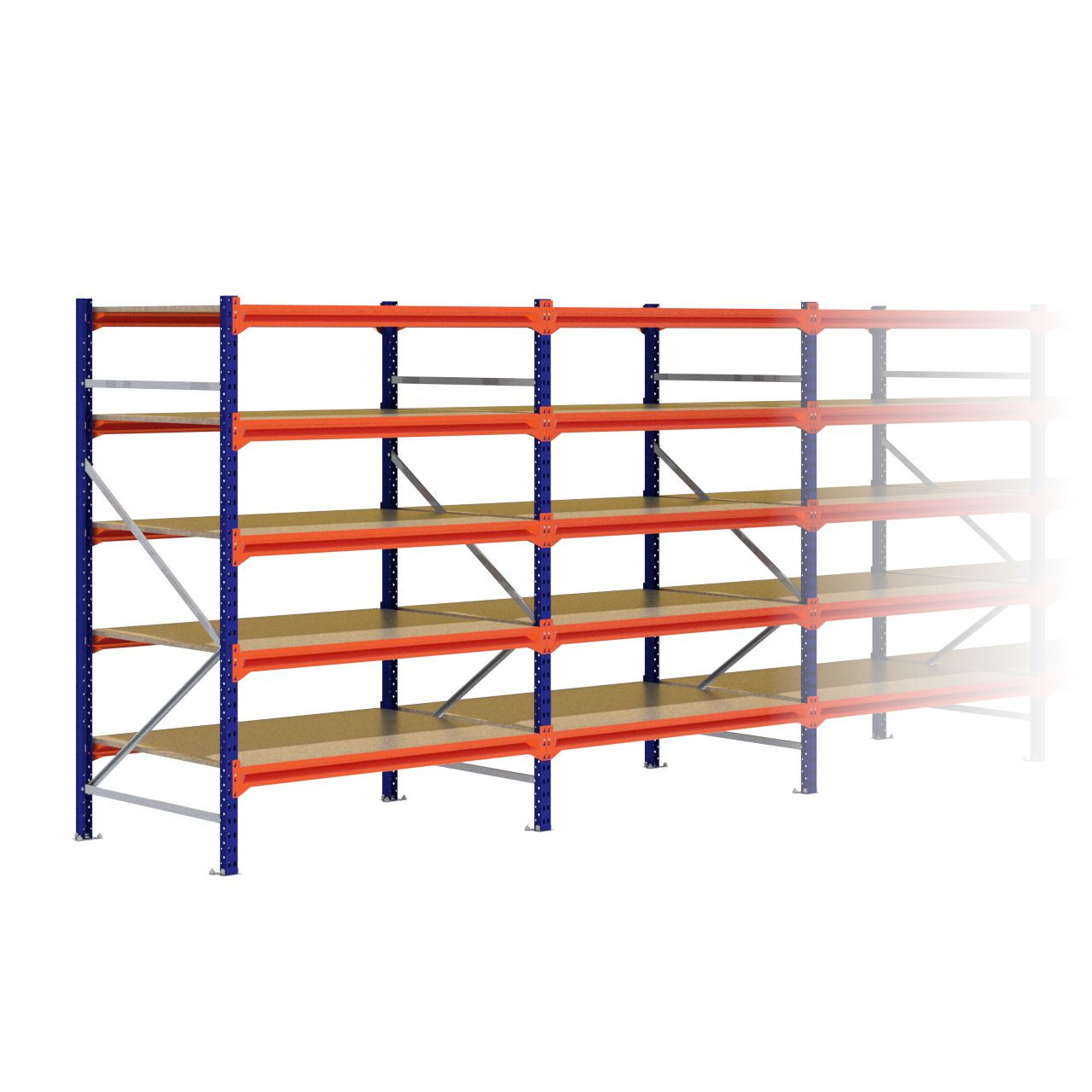 Grootvakstelling 2.000 mm x 8.500 mm x 1.000 mm (HxLxD) - 5 niveaus (Liggers: 1350 mm)