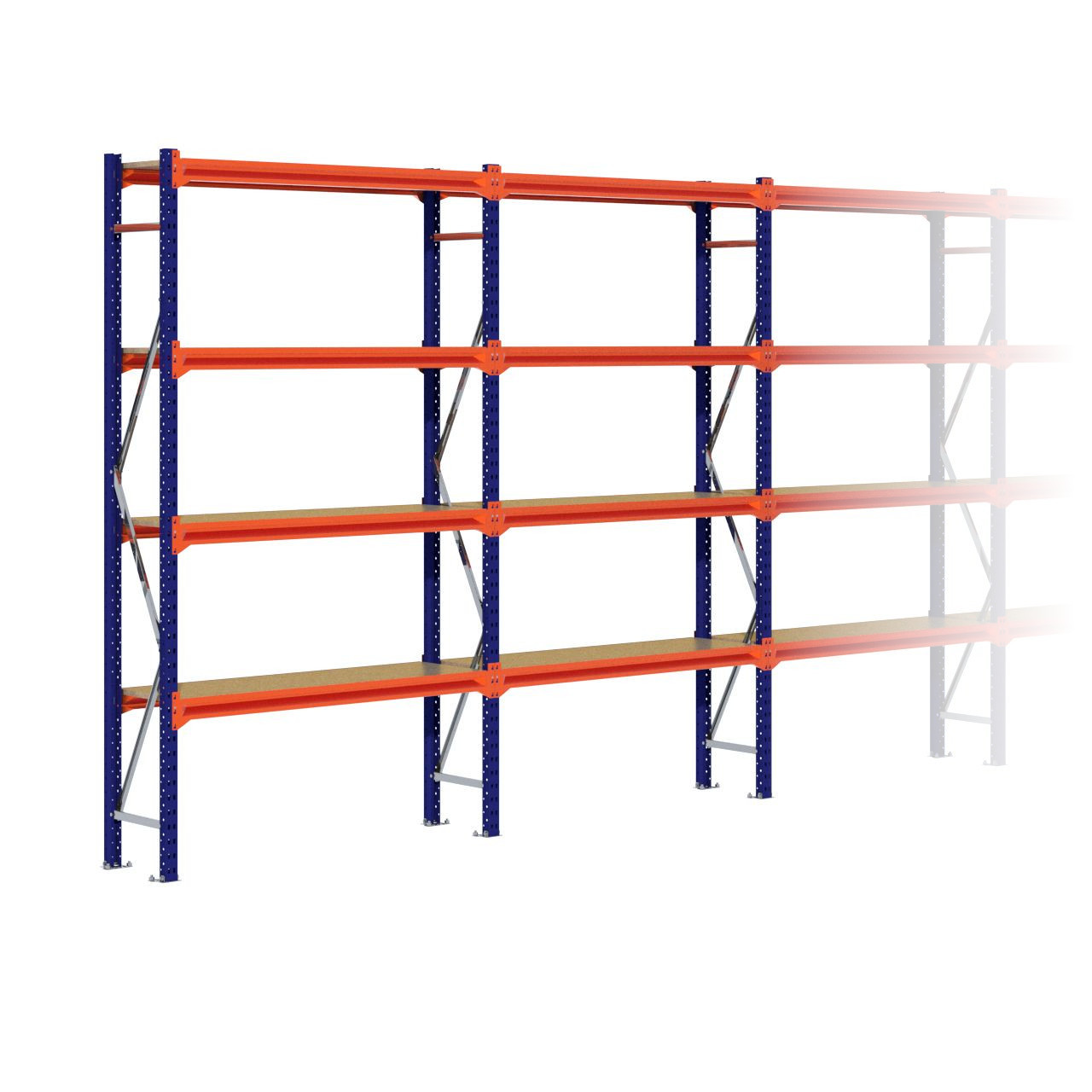Grootvakstelling 2.500 mm x 7.000 mm x 400 mm (HxLxD) - 4 niveaus (Liggers: 1.350 mm)