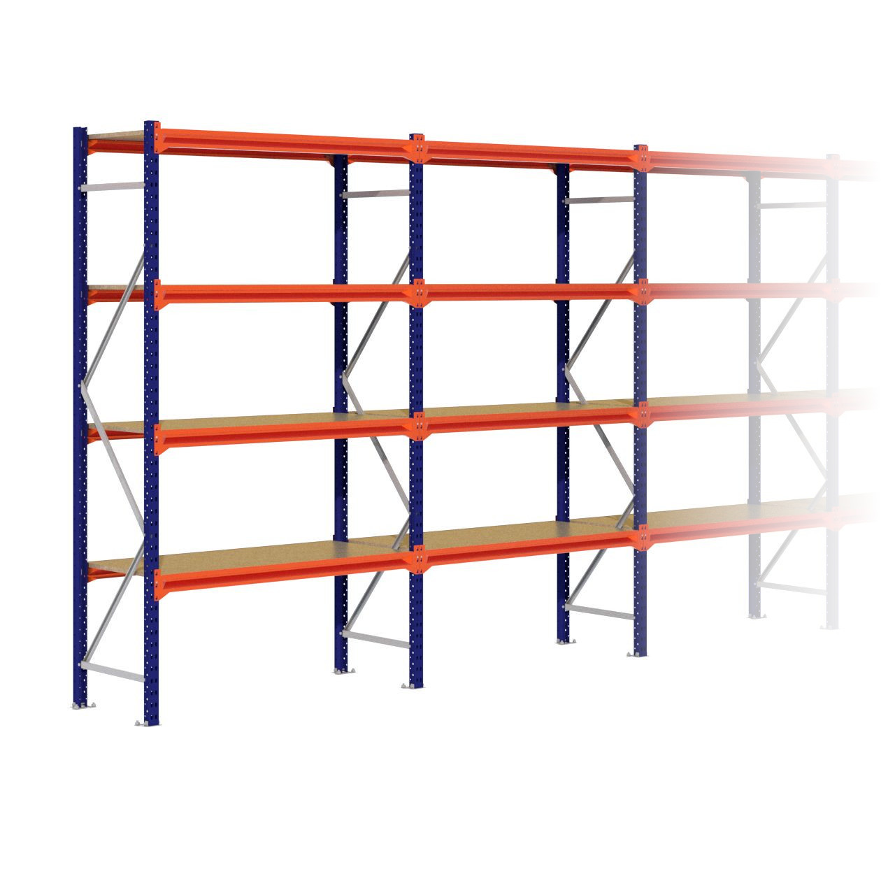 Grootvakstelling 2.500 mm x 7.000 mm x 600 mm (HxLxD) - 4 niveaus (Liggers: 1.350 mm)