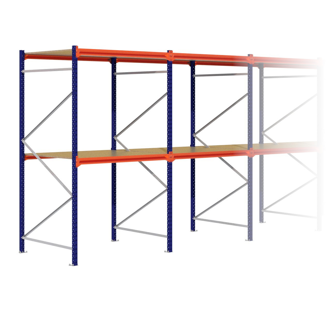 Grootvakstelling 2.500 mm x 8.500 mm x 1.200 mm (HxLxD) - 2 niveaus (Liggers: 1350 mm)