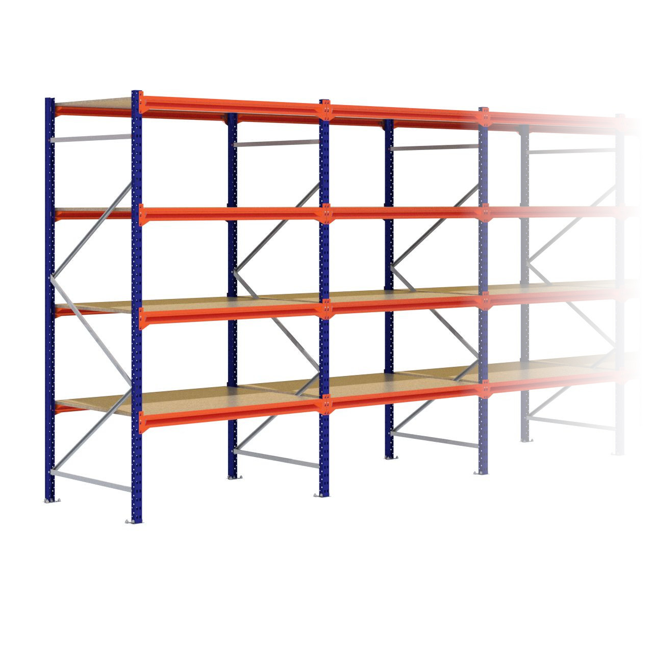 Grootvakstelling 2.500 mm x 8.500 mm x 1.000 mm (HxLxD) - 4 niveaus (Liggers: 1350 mm)