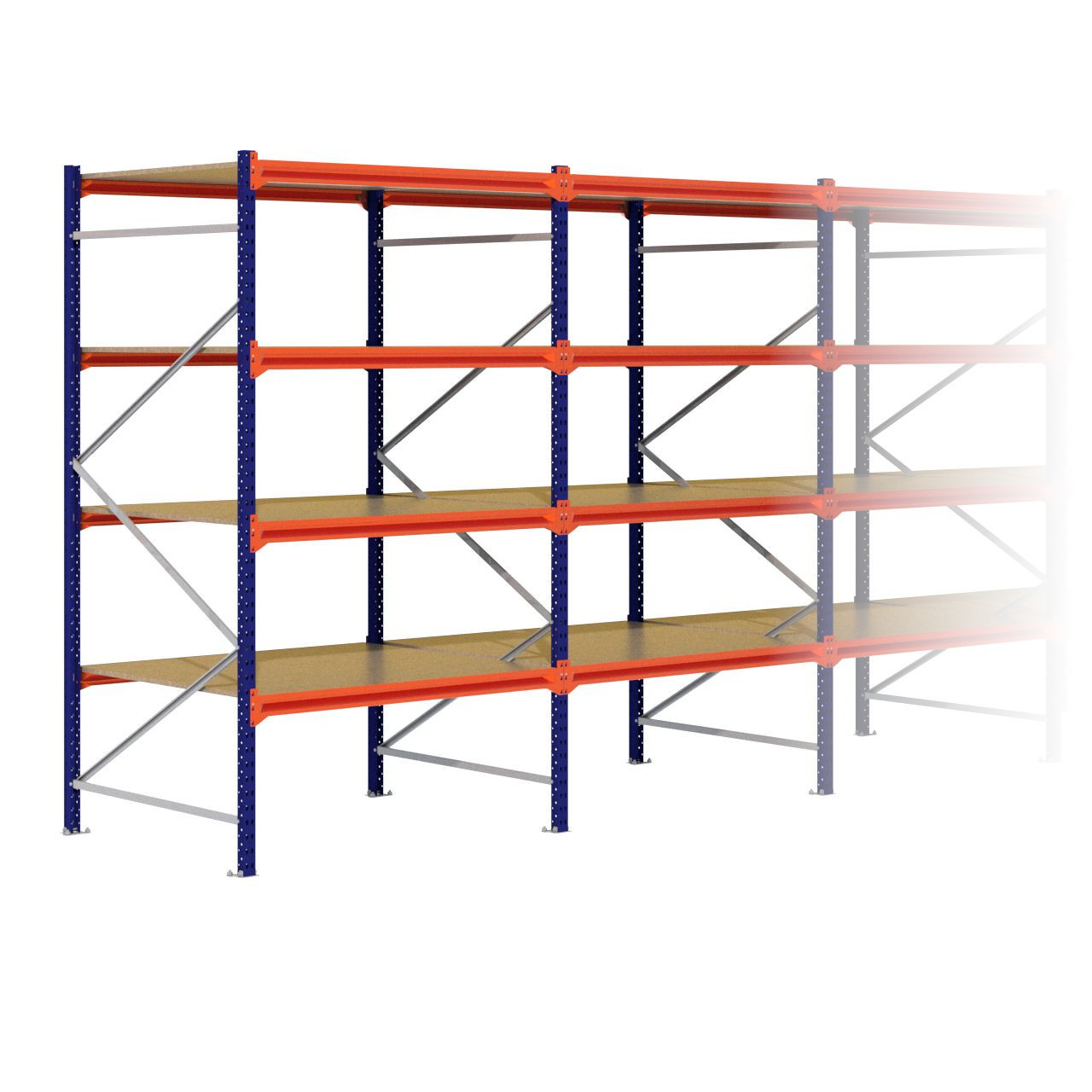 Grootvakstelling 2.500 mm x 9.900 mm x 1.200 mm (HxLxD) - 4 niveaus (Liggers: 1.350 mm)