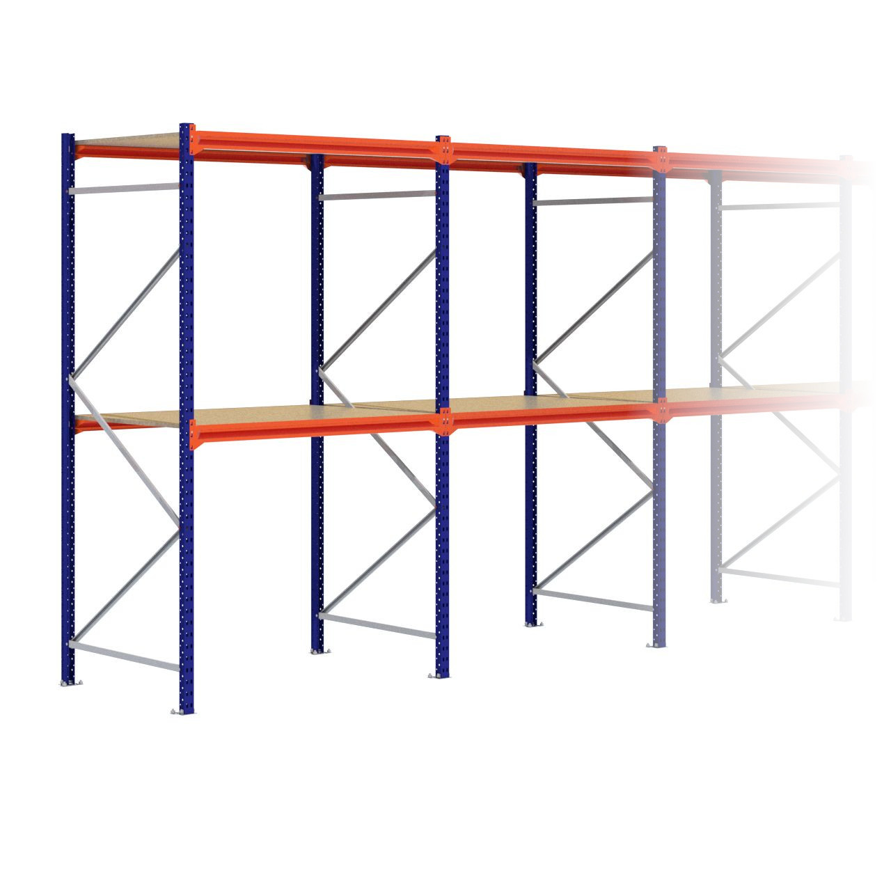 Grootvakstelling 2.500 mm x 9.900 mm x 1.000 mm (HxLxD) - 2 niveaus (Liggers: 1.350 mm)
