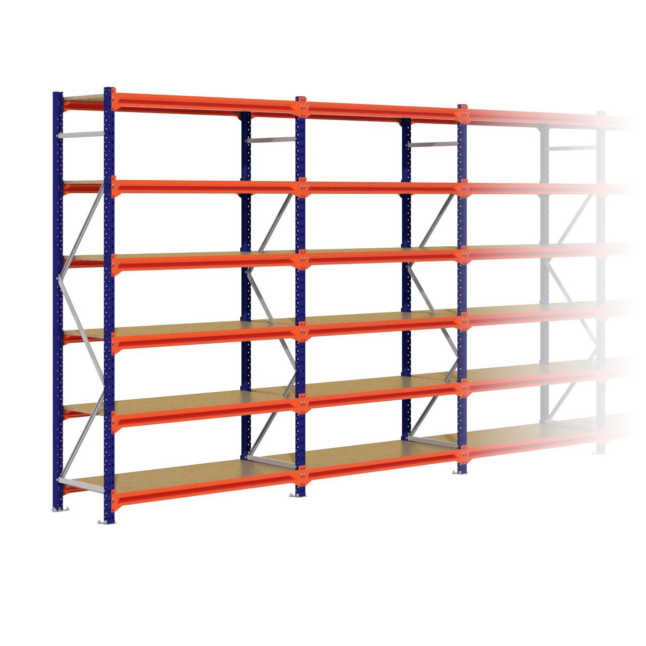 Grootvakstelling 2.500 mm x 11.300 mm x 600 mm (HxLxD) - 6 niveaus