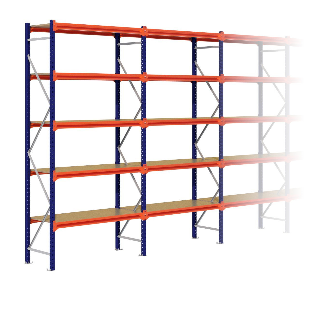Grootvakstelling 3.000 mm x 7.000 mm x 600 mm (HxLxD) - 5 niveaus (Liggers: 1.350 mm)