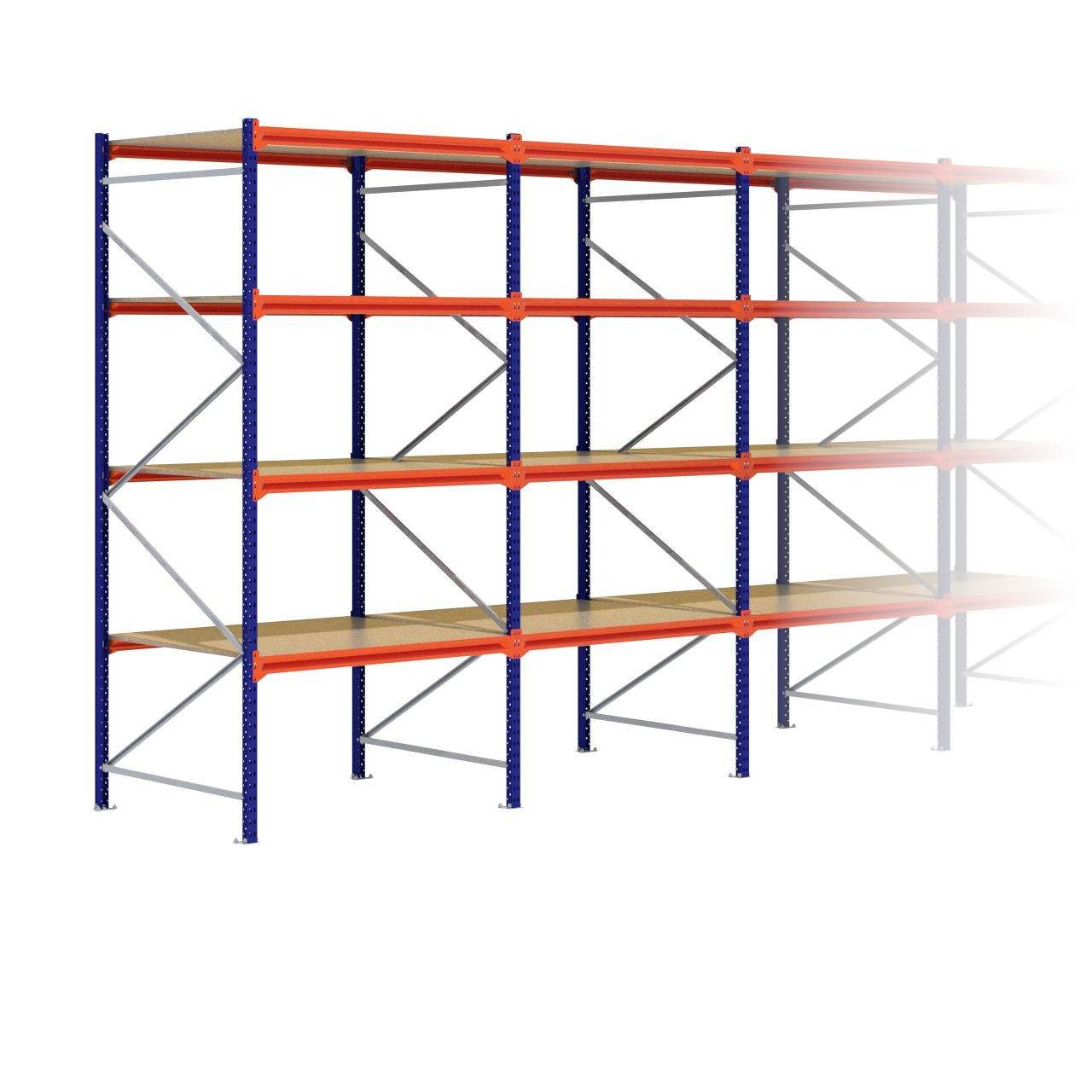 Grootvakstelling 3.000 mm x 7.000 mm x 1.200 mm (HxLxD) - 4 niveaus (Liggers: 1.350 mm)