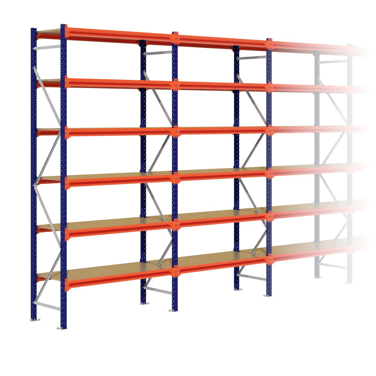 Grootvakstelling 3.000 mm x 7.000 mm x 600 mm (HxLxD) - 6 niveaus (Liggers: 1.350 mm)