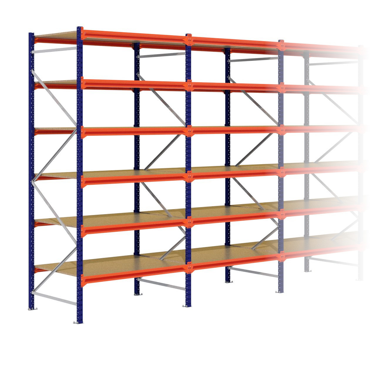 Grootvakstelling 3.000 mm x 8.500 mm x 1.000 mm (HxLxD) - 6 niveaus (Liggers: 1.350 mm)