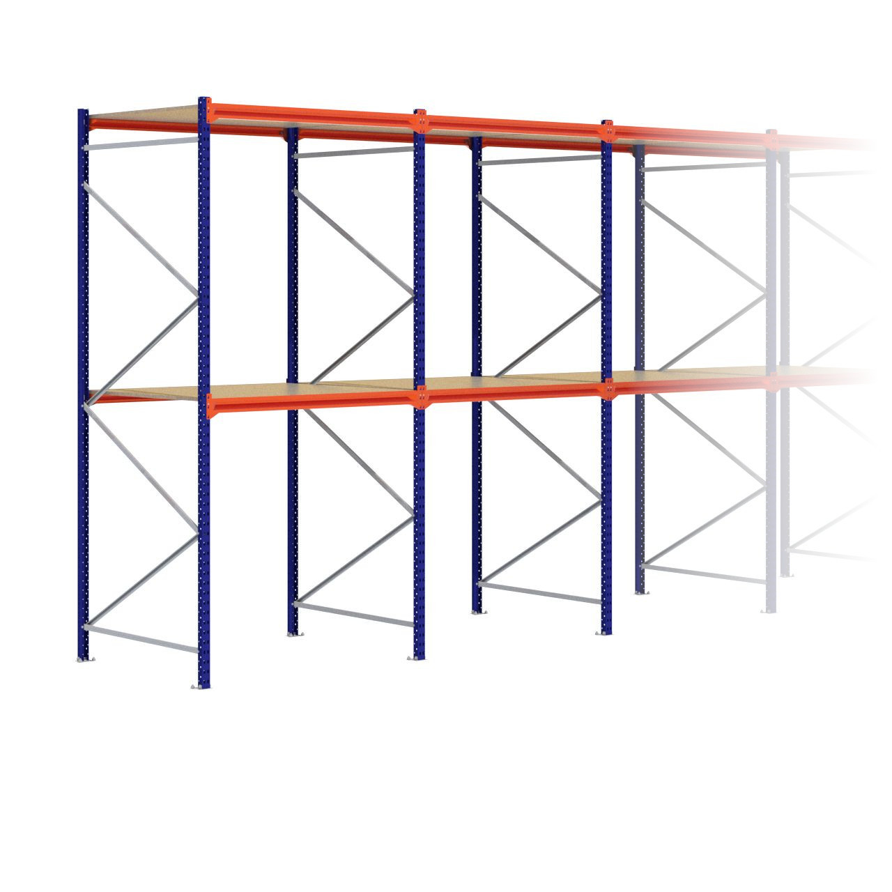 Grootvakstelling 3.000 mm x 8.500 mm x 1.200 mm (HxLxD) - 2 niveaus (Liggers: 1.350 mm)