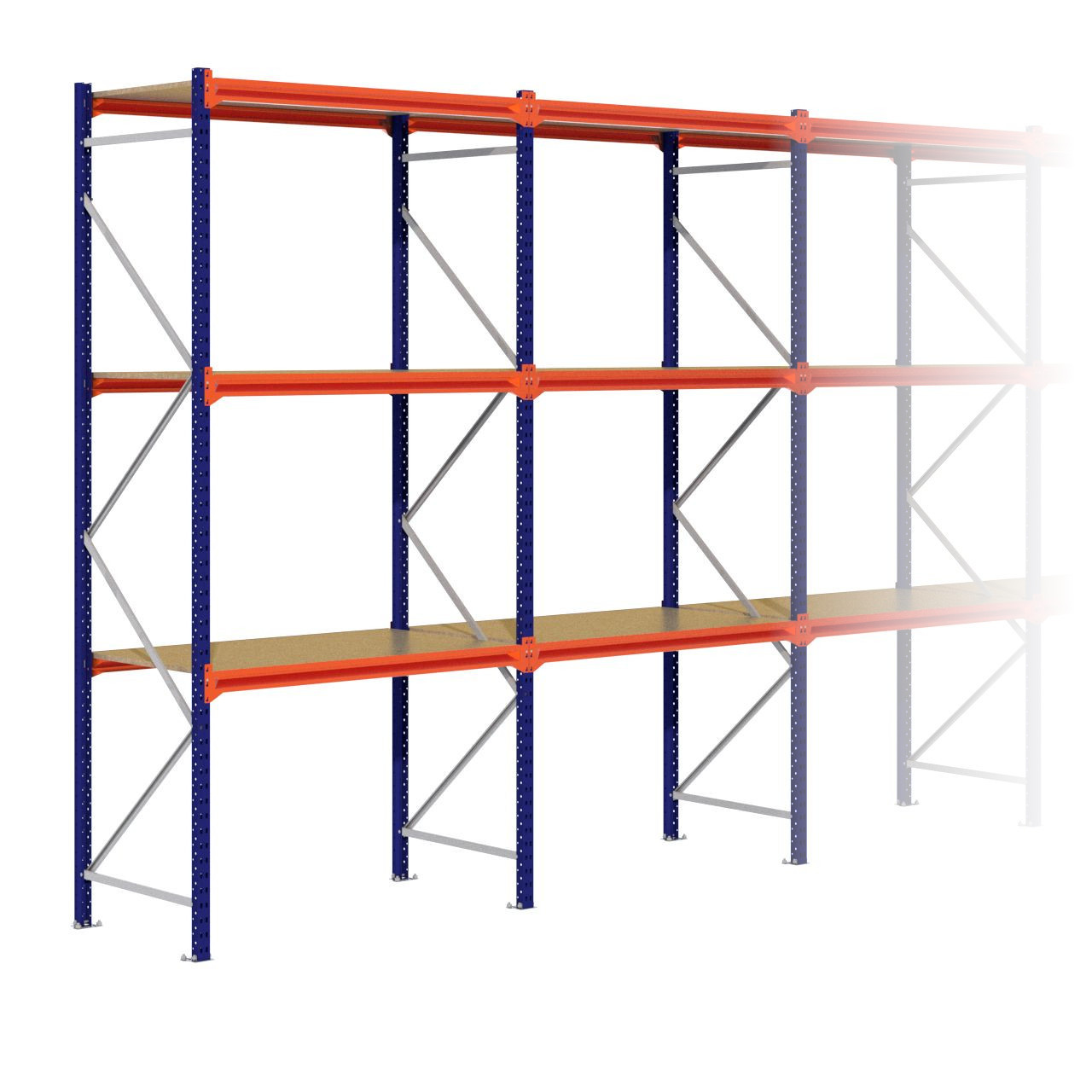Grootvakstelling 3.000 mm x 8.500 mm x 800 mm (HxLxD) - 3 niveaus (Liggers: 1.350 mm)