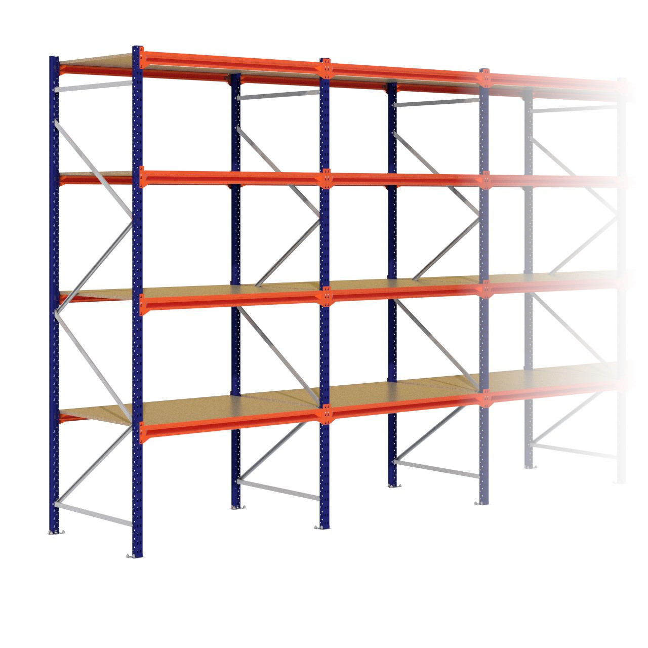 Grootvakstelling 3.000 mm x 8.500 mm x 1.000 mm (HxLxD) - 4 niveaus (Liggers: 1.350 mm)