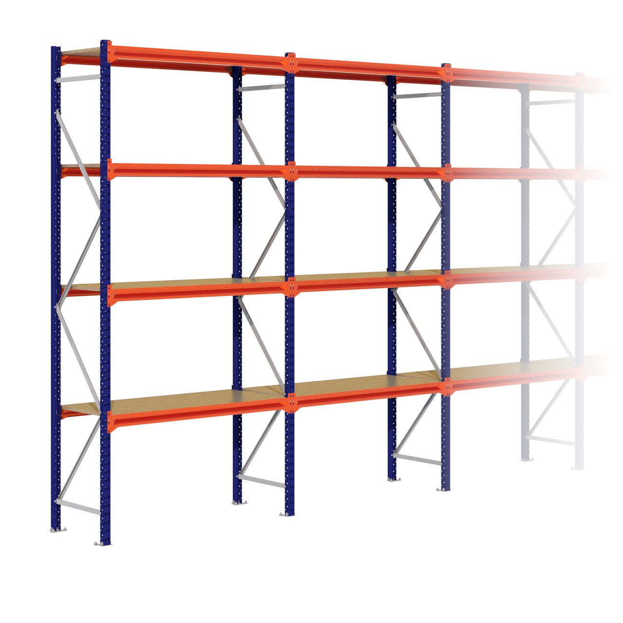Grootvakstelling 3.000 mm x 9.900 mm x 600 mm (HxLxD) - 4 niveaus (Liggers: 1.350 mm)