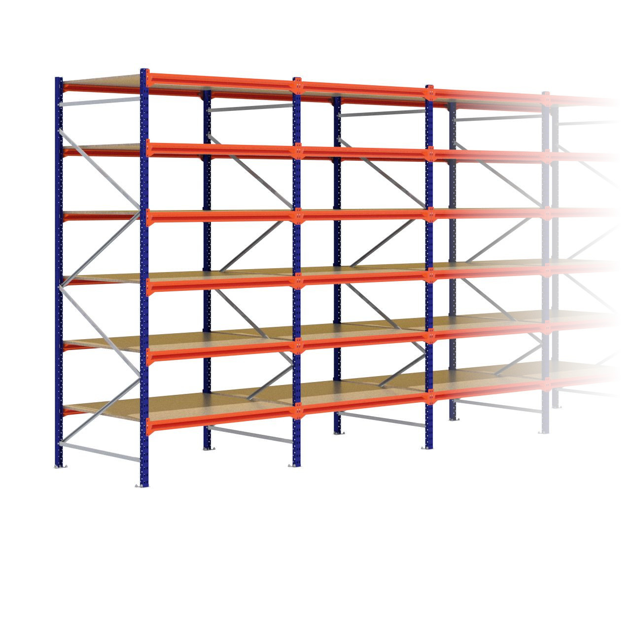Grootvakstelling 3.000 mm x 9.900 mm x 1.200 mm (HxLxD) - 6 niveaus (Liggers: 1.350 mm)