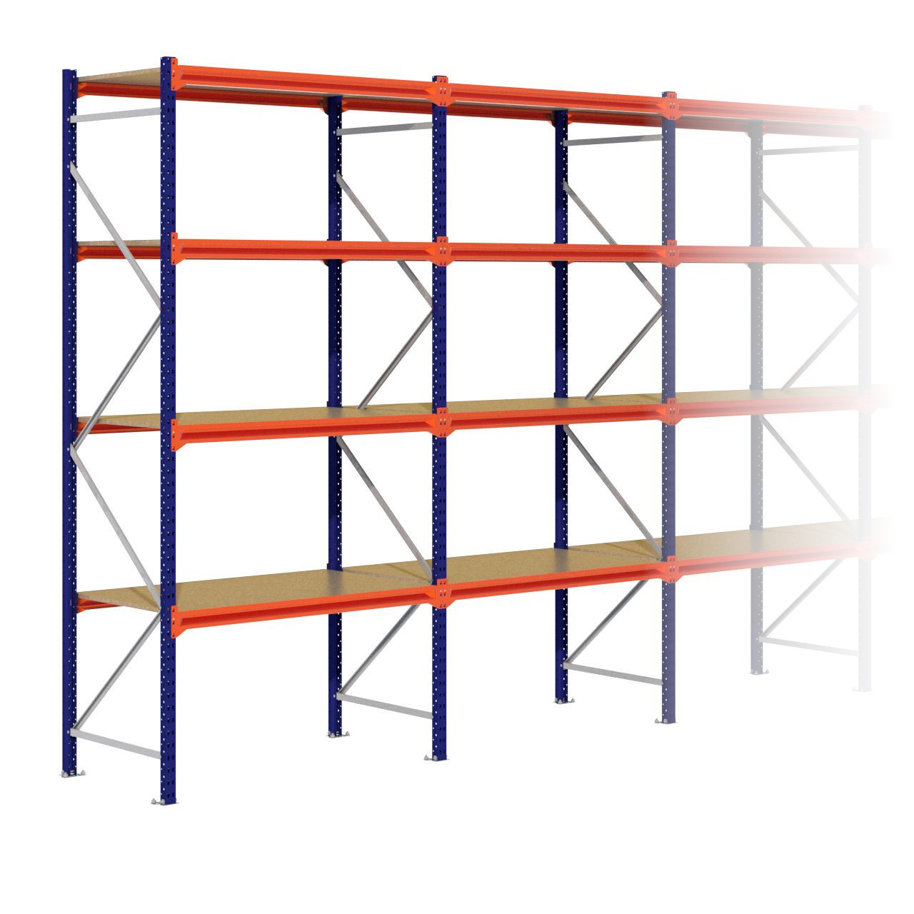 Grootvakstelling 3.000 mm x 9.900 mm x 800 mm (HxLxD) - 4 niveaus (Liggers: 1.350 mm)
